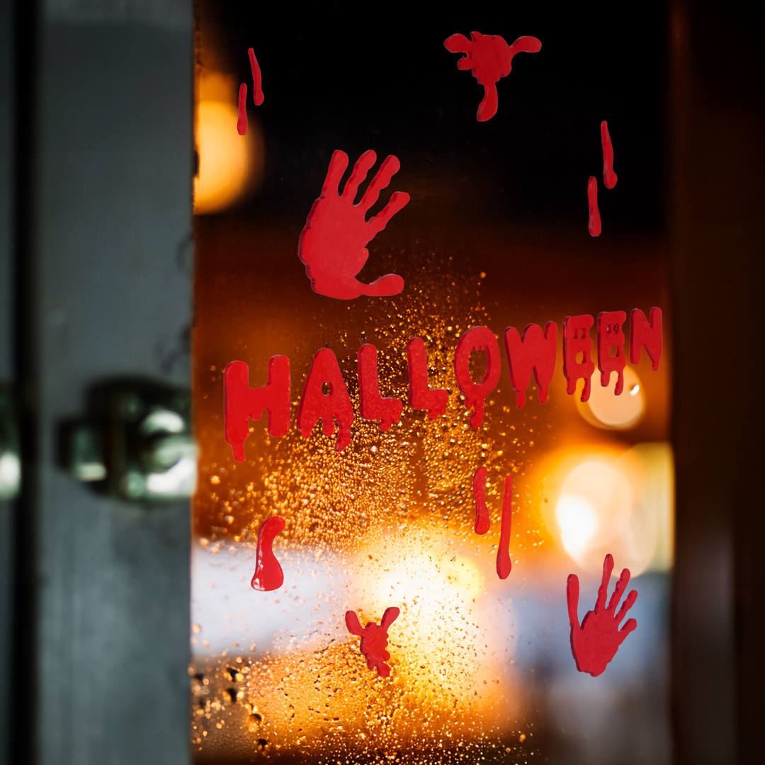 Naklejki żelowe na szybę napis Halloween czerwony 14,5x38,5cm