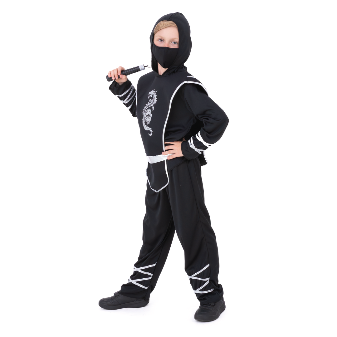 Strój Ninja Srebrny Smok dla dziecka rozmiar S