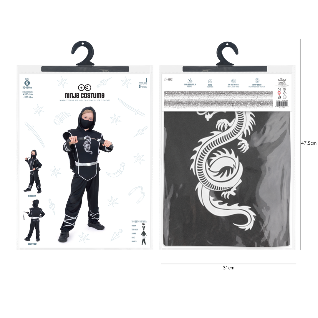 Strój Ninja Srebrny Smok dla dziecka rozmiar S