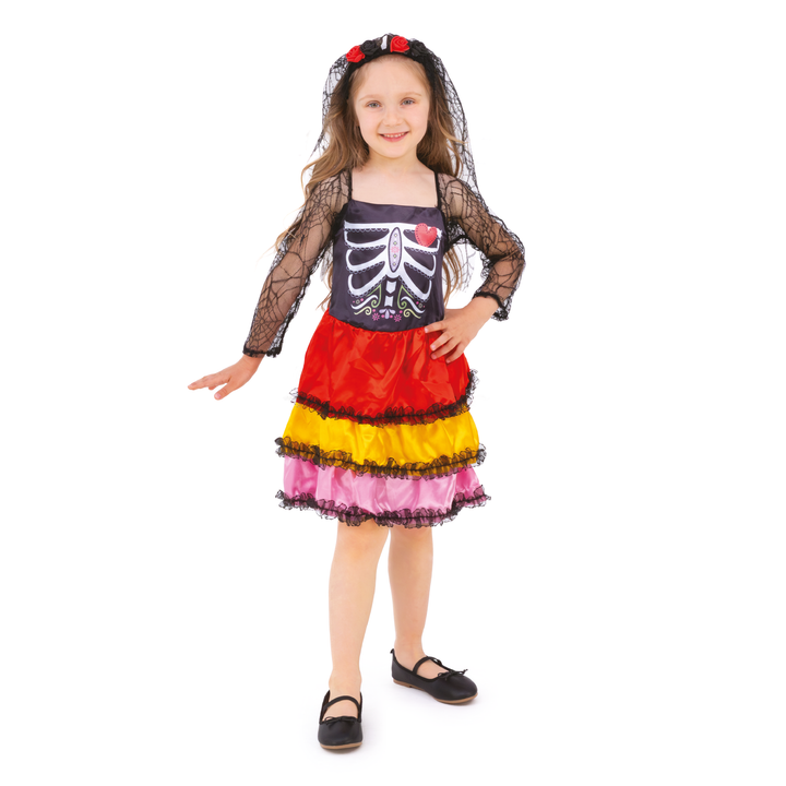 Sukienka dla dziewczynki Halloween Meksykański Kościotrup rozmiar M