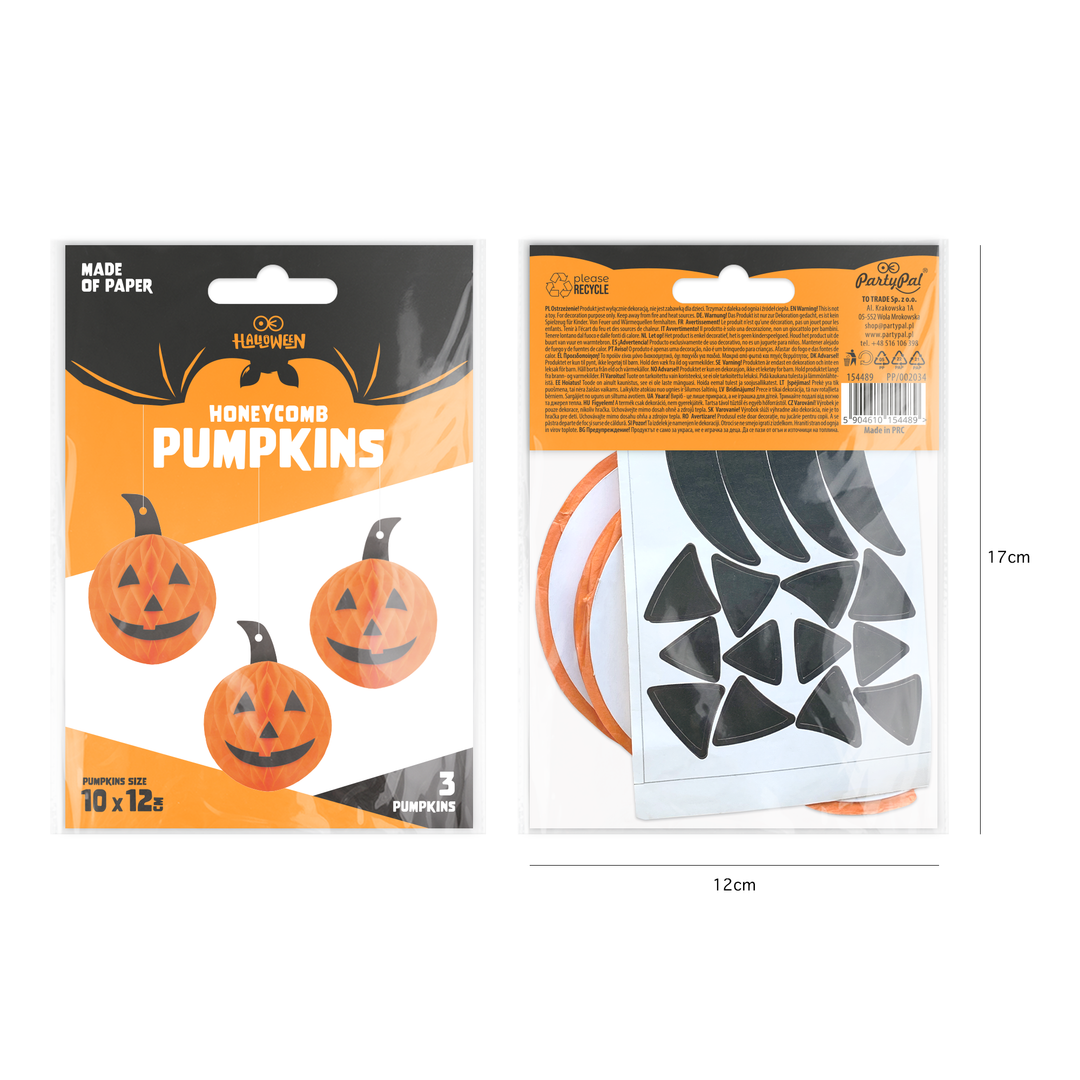 Dekoracja wisząca honeycomb Halloween Dynie 3 szt.