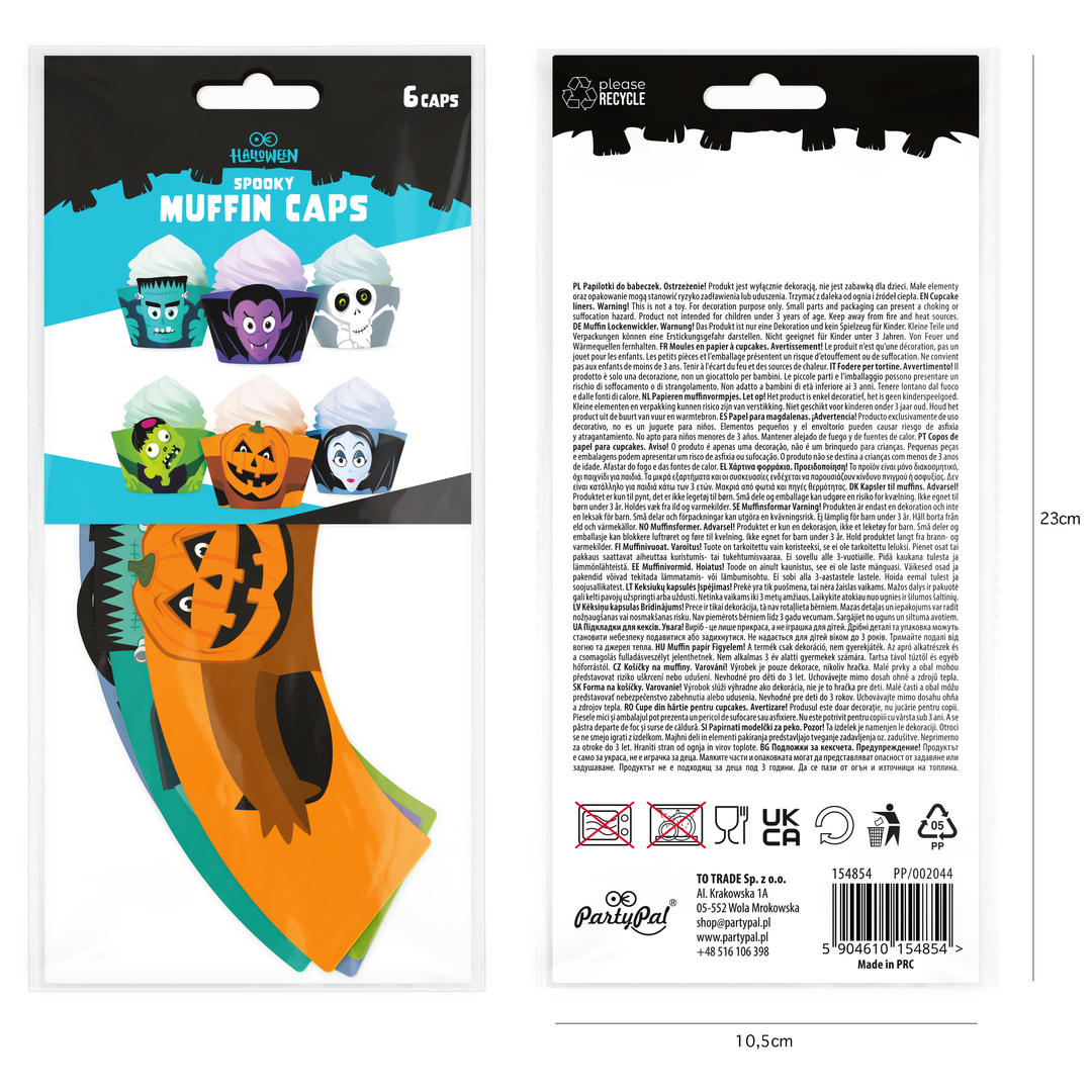 Papilotki do babeczek Halloween Monsters 6szt. zestaw