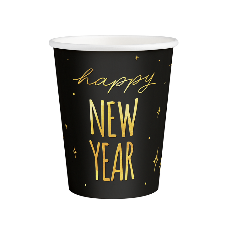 Kubek Happy New Year czarno-złoty 220ml 6szt.
