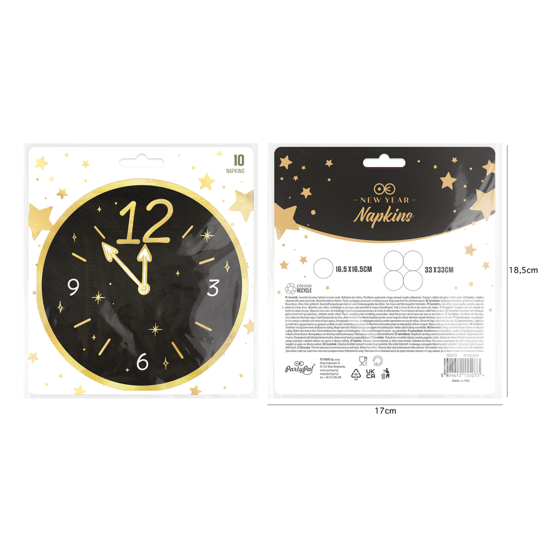 Servietten „Happy New Year – Uhr“, 10 Stück