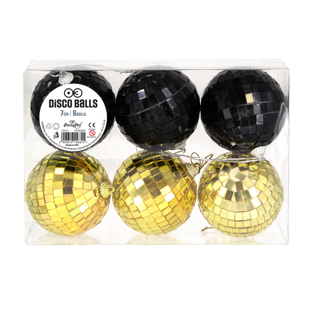 Kula Disco lustrzana czarna złota 7cm 6szt. zestaw