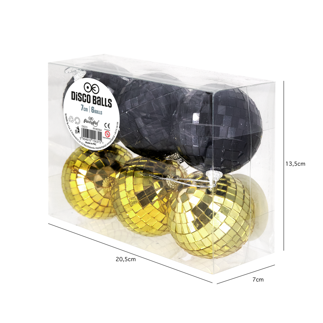 Kula Disco lustrzana czarna złota 7cm 6szt. zestaw