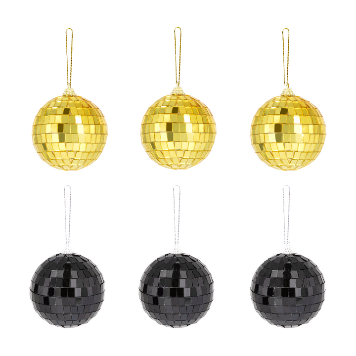 Kula Disco lustrzana czarna złota 7cm 6szt. zestaw