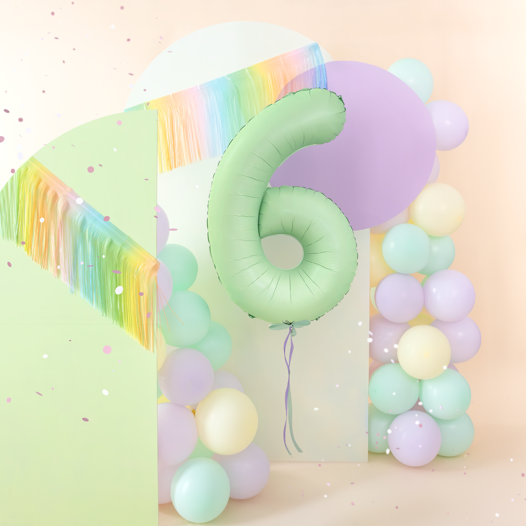 Balon foliowy cyfra 6 pistacjowy matowy 100cm
