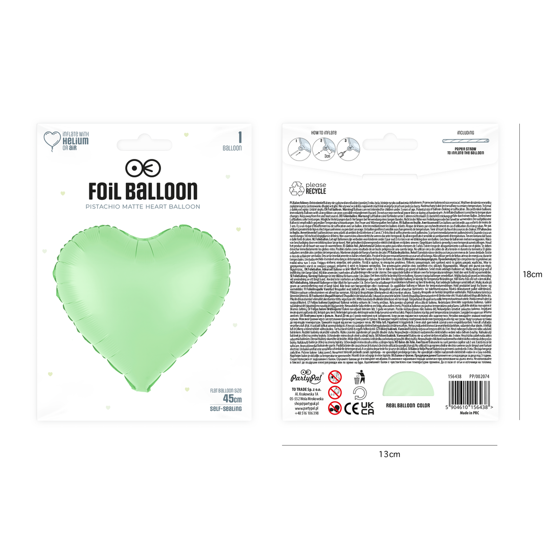 Balon foliowy Serce pistacjowy matowy 18cali