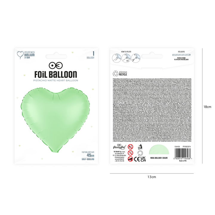 Balon foliowy Serce pistacjowy matowy 18cali