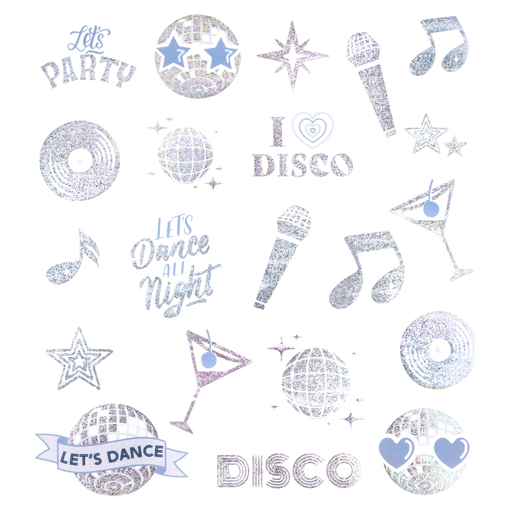 Tatuaże zmywalne Silver Disco 21szt. zestaw