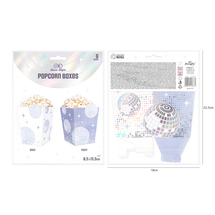 Pudełko na popcorn Silver Disco 8,5x13,5cm 6szt.