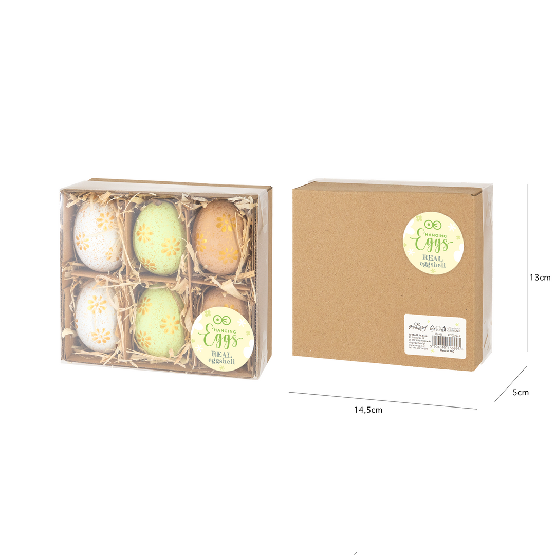 Dekoracje Wielkanocne Naturalne Wydmuszki w złote kwiatki mix 6 szt.