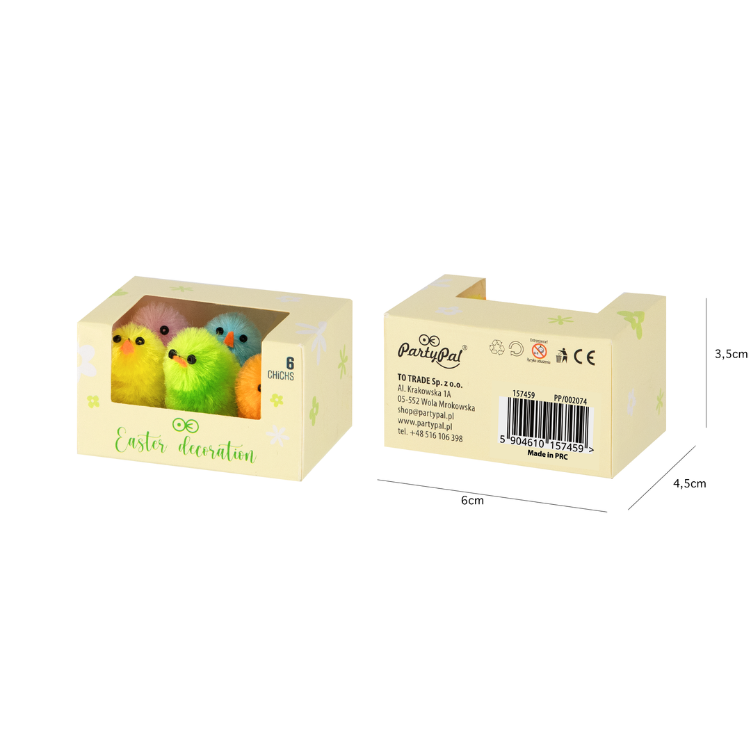 Dekoracje wielkanocne pudełko Kurczaki 3,5 cm kolor mix 6 szt.