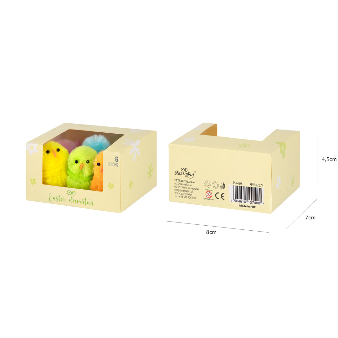 Dekoracje wielkanocne pudełko Kurczaki 4,5 cm kolor mix 6 szt.