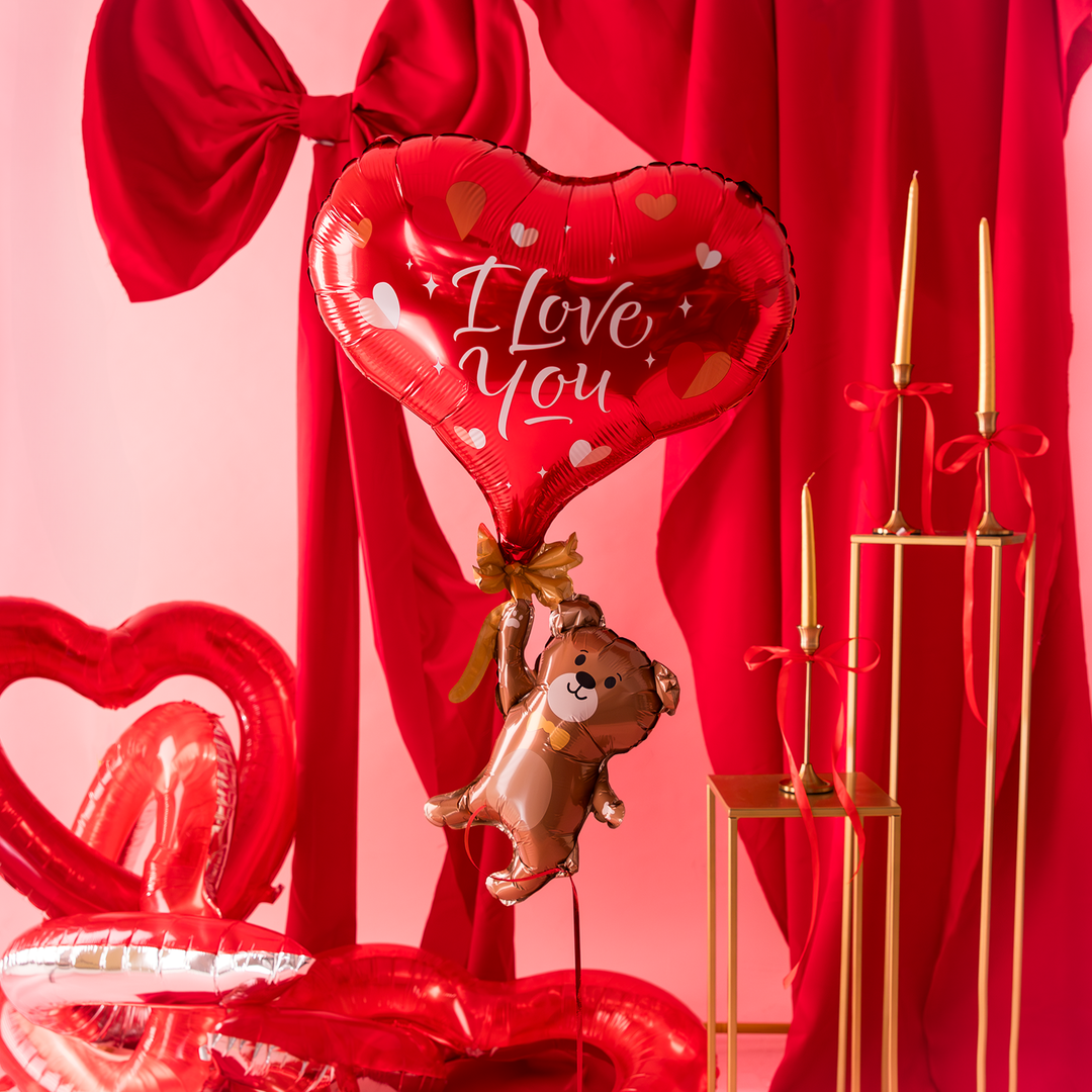 Balon foliowy Miś z Sercem napis I Love You 42X69 cm 1 szt.