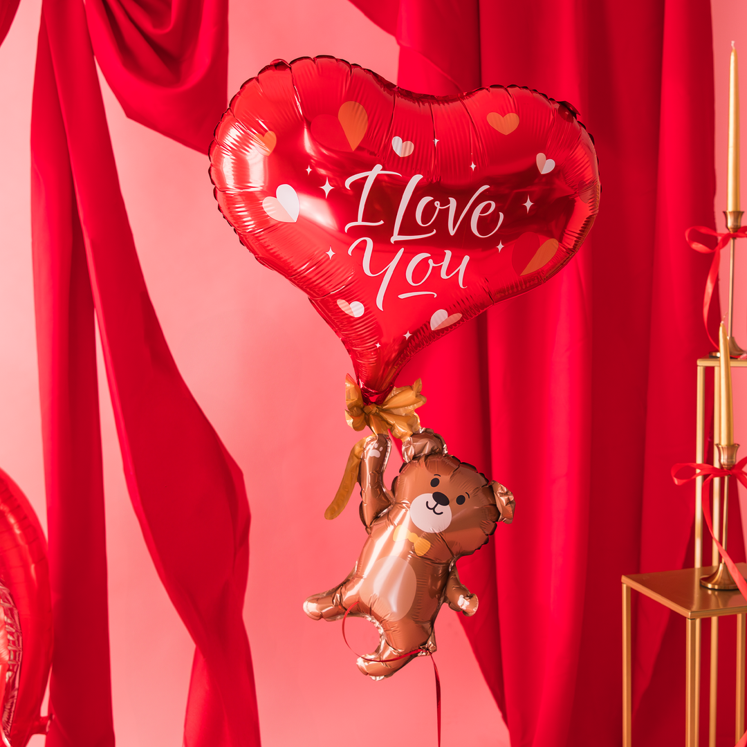 Balon foliowy Miś z Sercem napis I Love You 42X69 cm 1 szt.