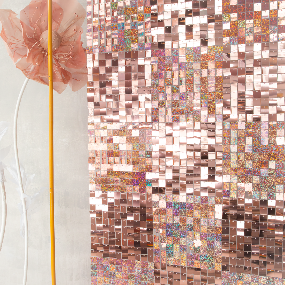 Panel cekinowy kwadraty rose gold brokatowy 30x30cm