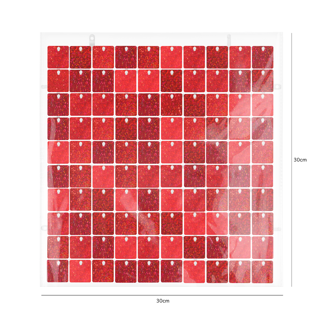 Panel cekinowy kwadraty czerwony brokatowy 30x30cm