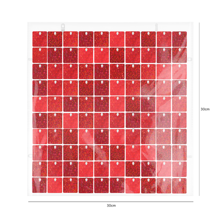 Panel cekinowy kwadraty czerwony brokatowy 30x30cm