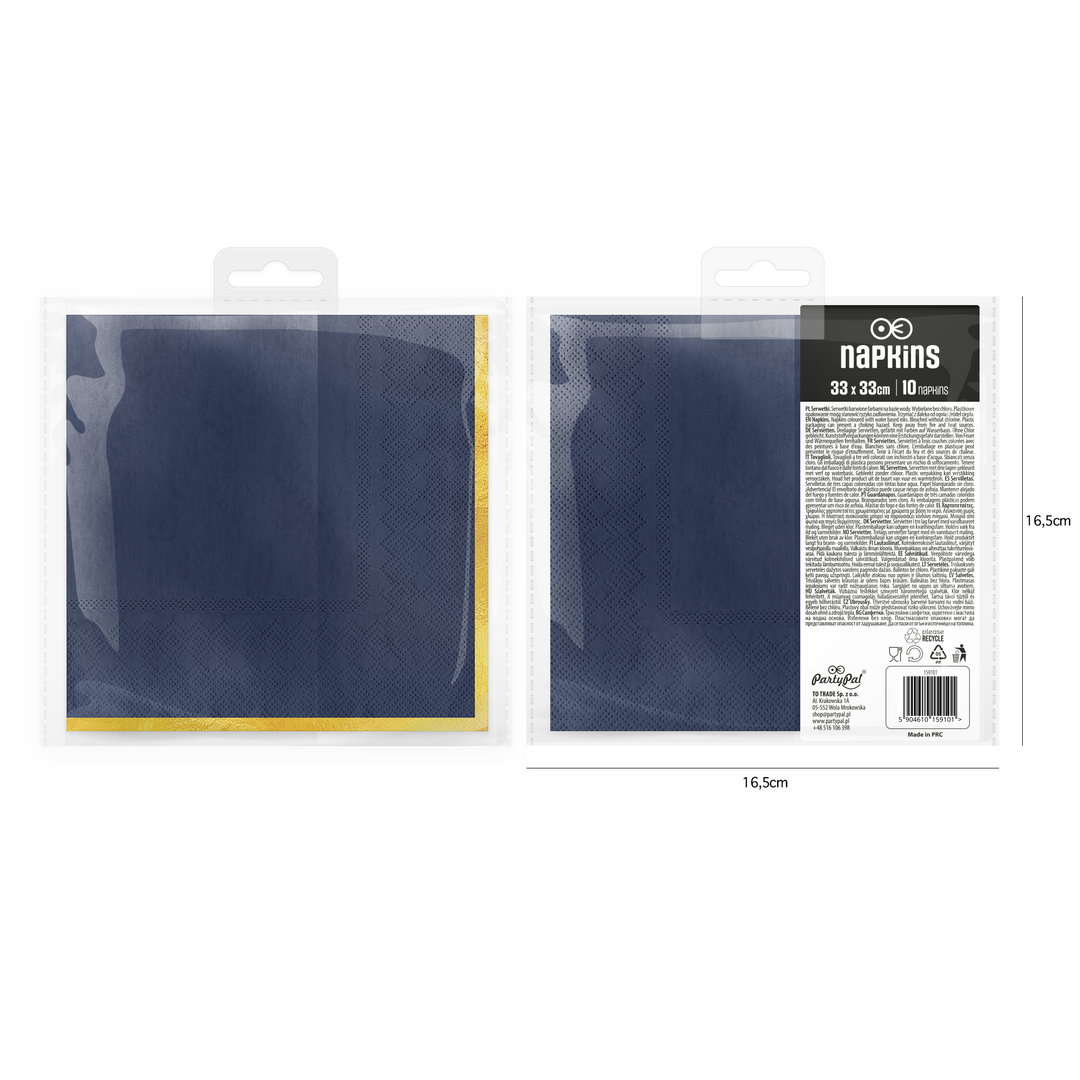 Dunkelblaue Servietten „Classic Gold“, 10 Stück