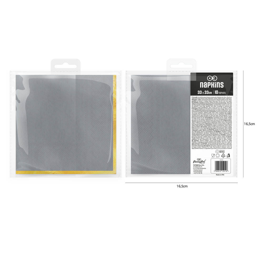 Graue Servietten „Classic Gold“, 10 Stück