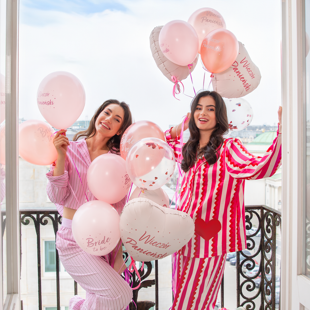Balony biodegradowalne Bride to be rose gold z konfetti 12 cali 6 szt. zestaw