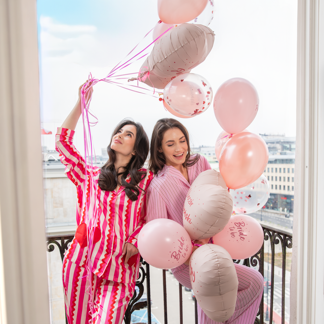 Balony biodegradowalne Bride to be rose gold z konfetti 12 cali 6 szt. zestaw