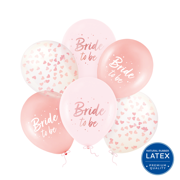 Globos biodegradables «Bride to be» en color oro rosa con confeti, de 12 pulgadas, juego de 6 unidades