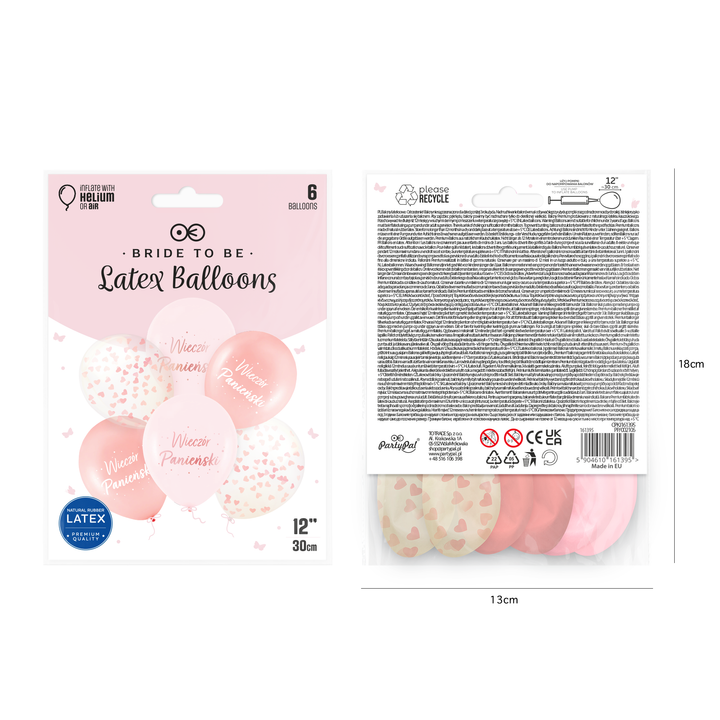 Globos biodegradables «Despedida de soltera» en color oro rosa con confeti, de 12 pulgadas, juego de 6 unidades