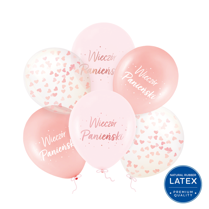 Globos biodegradables «Despedida de soltera» en color oro rosa con confeti, de 12 pulgadas, juego de 6 unidades
