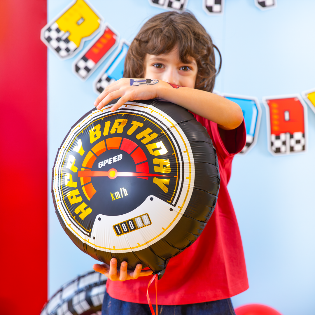 Balon foliowy Happy Birthday Wyścigówki 45cm