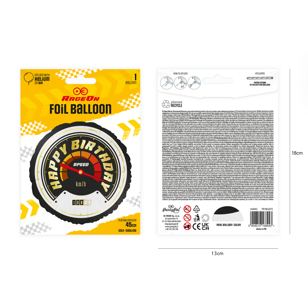 Balon foliowy Happy Birthday Wyścigówki 45cm