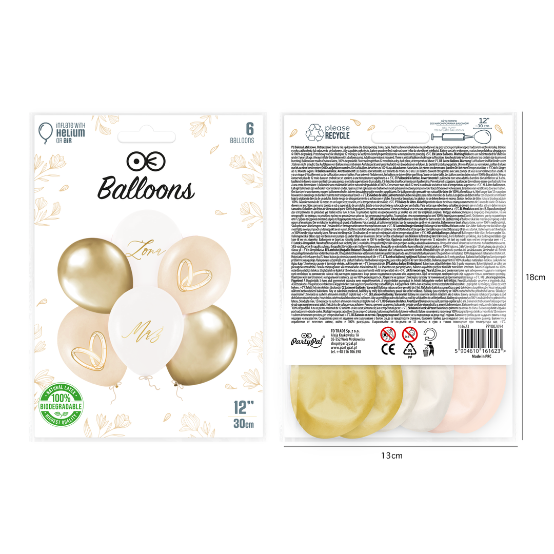 Balony lateksowe Mąż/Żona 12 cali 6 szt. zestaw