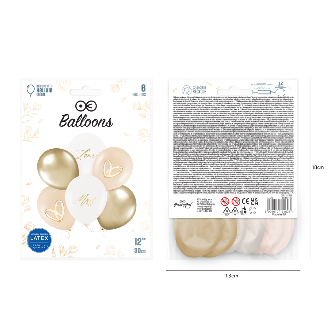 Globos biodegradables «Marido/Mujer», 12 pulgadas, juego de 6 unidades