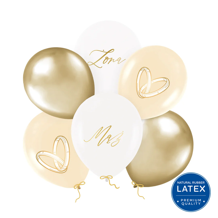 Globos biodegradables «Marido/Mujer», 12 pulgadas, juego de 6 unidades
