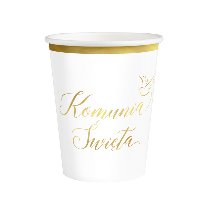 Kubek papierowy Komunia Święta biało-złoty 220 ml 6 szt.