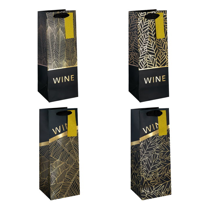 Torebki na wino czarne w złote liście 12 szt. mix