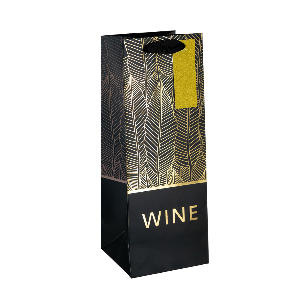 Torebki na wino czarne w złote liście 12 szt. mix
