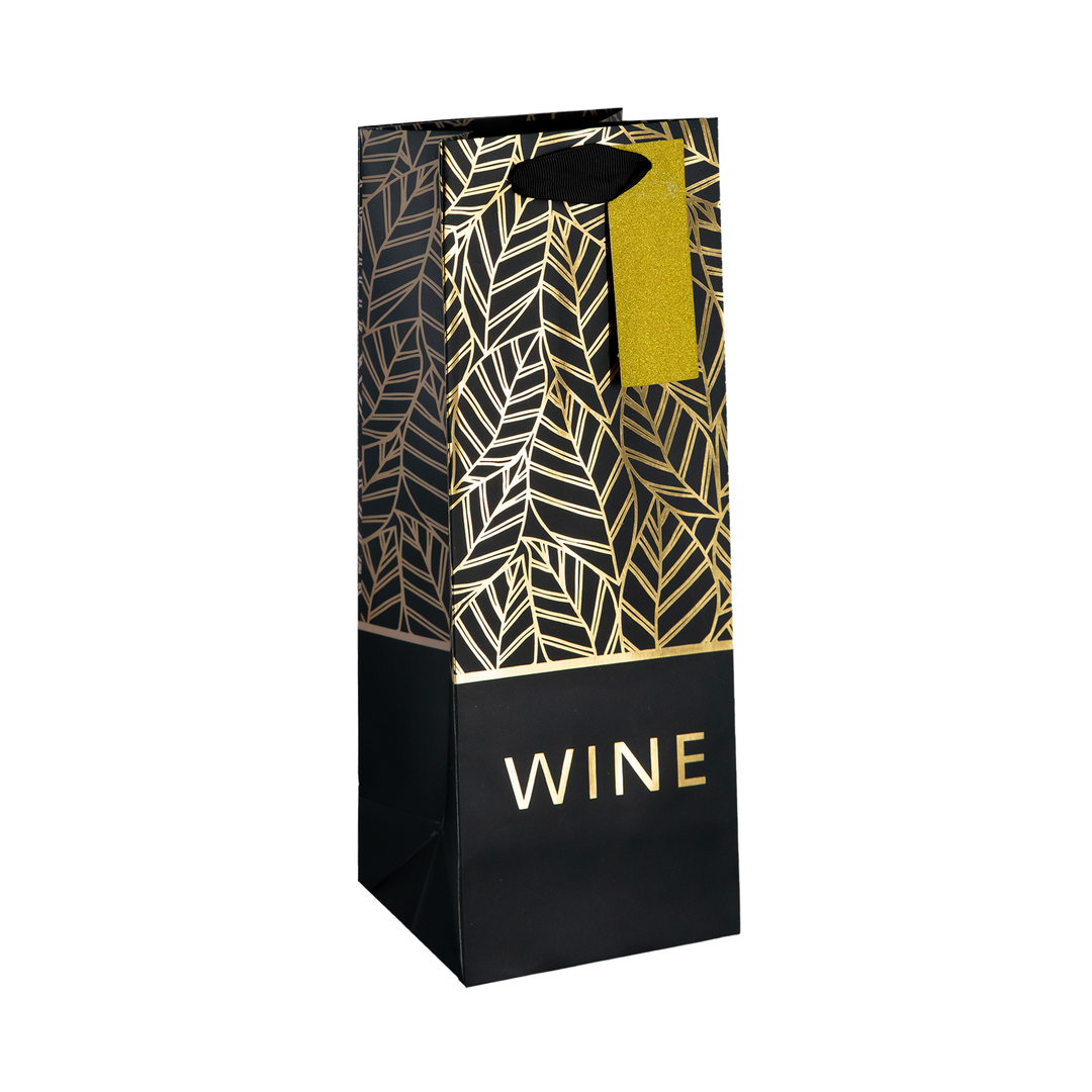 Torebki na wino czarne w złote liście 12 szt. mix