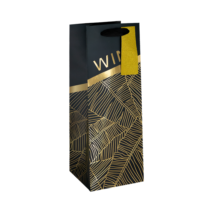 Torebki na wino czarne w złote liście 12 szt. mix