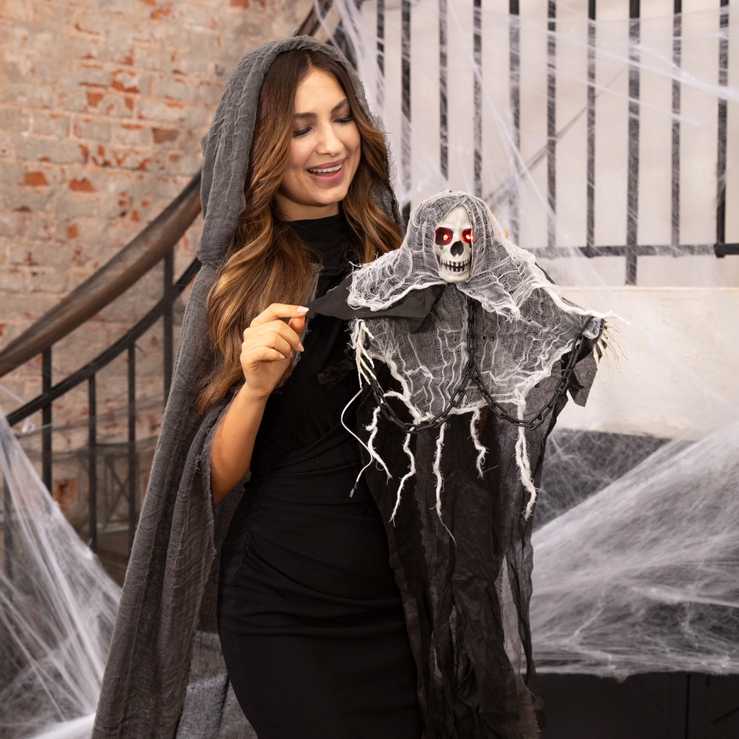 Dekoracja Halloween wiszący Kościotrup świecące oczy z dźwiękiem