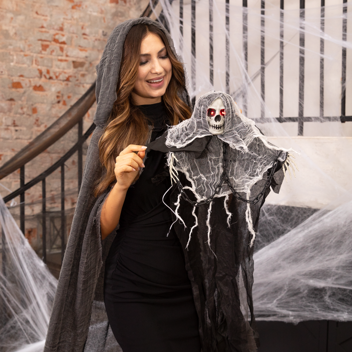 Dekoracja Halloween wiszący Kościotrup świecące oczy z dźwiękiem
