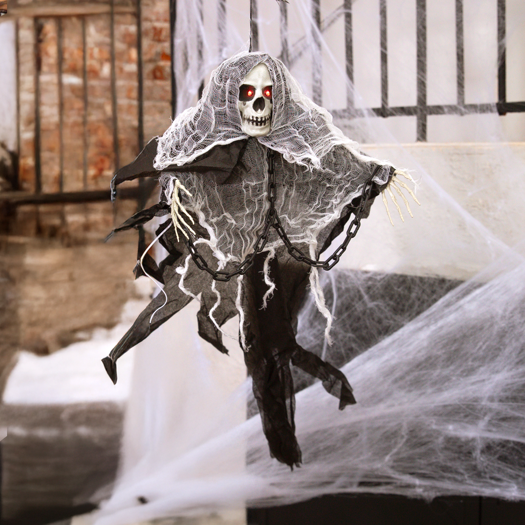 Dekoracja Halloween wiszący Kościotrup świecące oczy z dźwiękiem