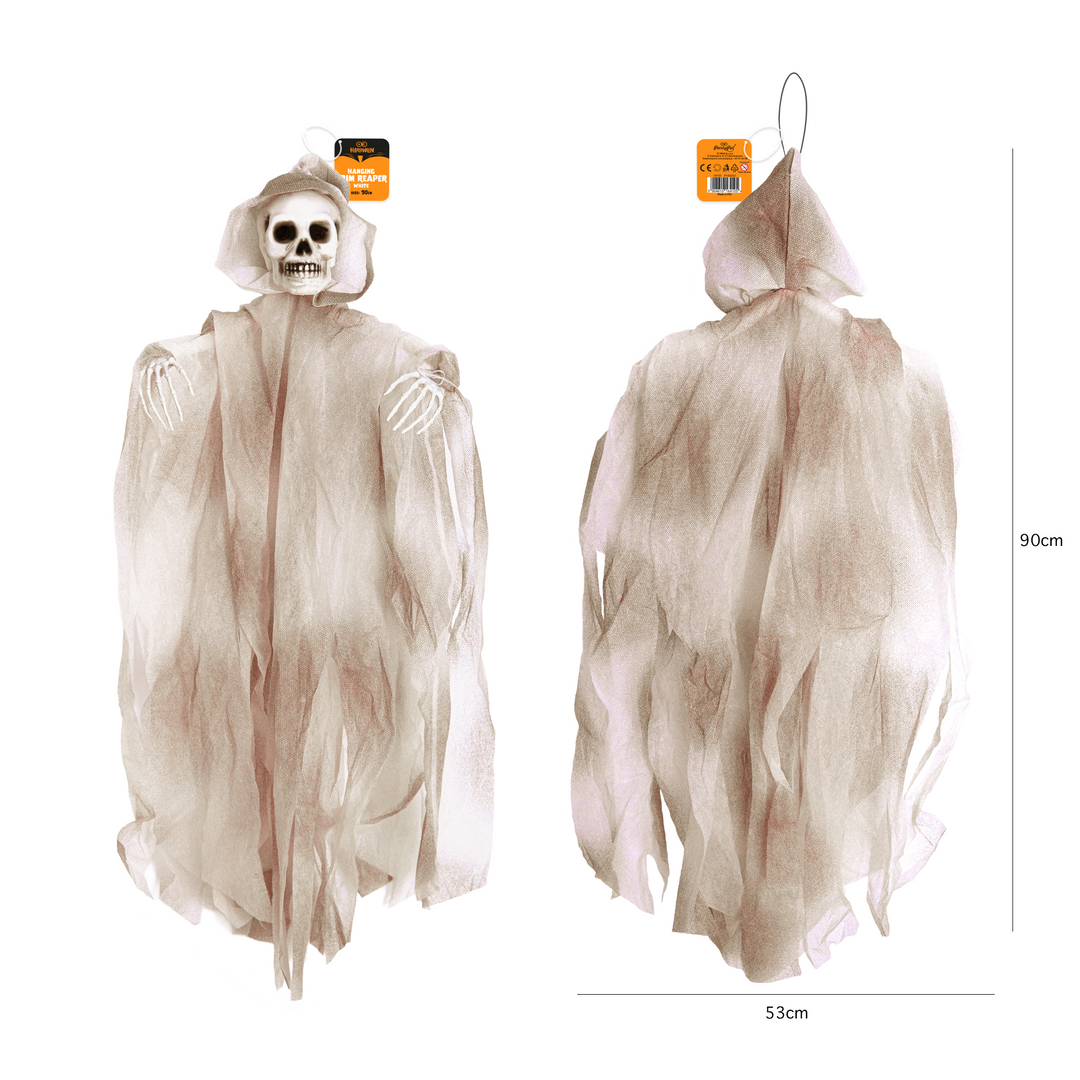 Dekoracja Halloween wiszący Duch Szkielet szary