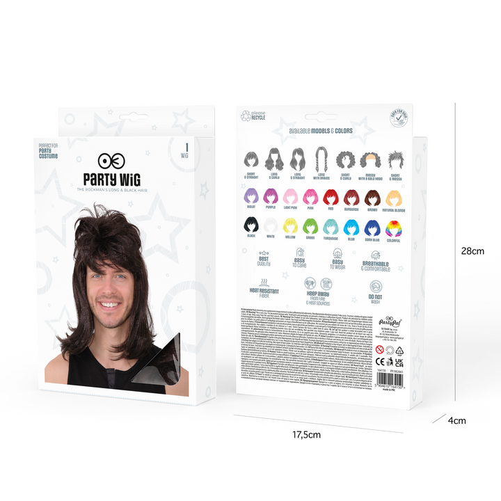 Peruka imprezowa włosy Rockman długie ciemny brąz