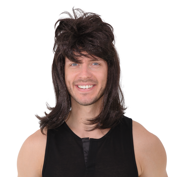 Peruka imprezowa włosy Rockman długie ciemny brąz