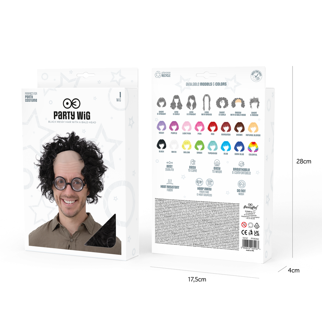 Peruka imprezowa włosy czarne z łysiną
