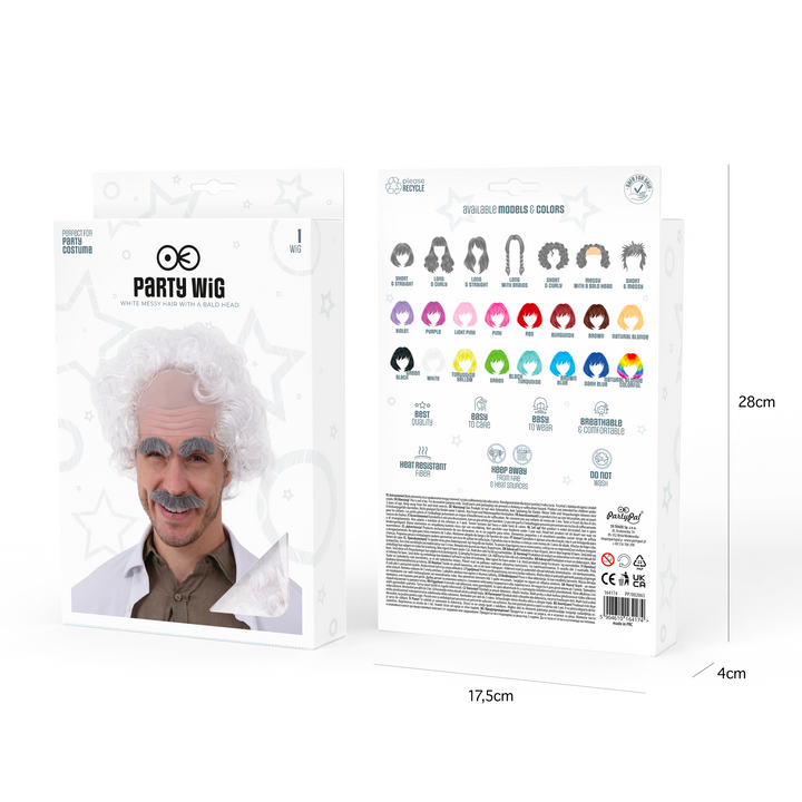 Peruka imprezowa włosy kręcone białe z łysiną