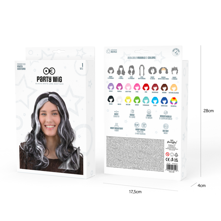 Peruka imprezowa włosy długie falowane czarno-białe